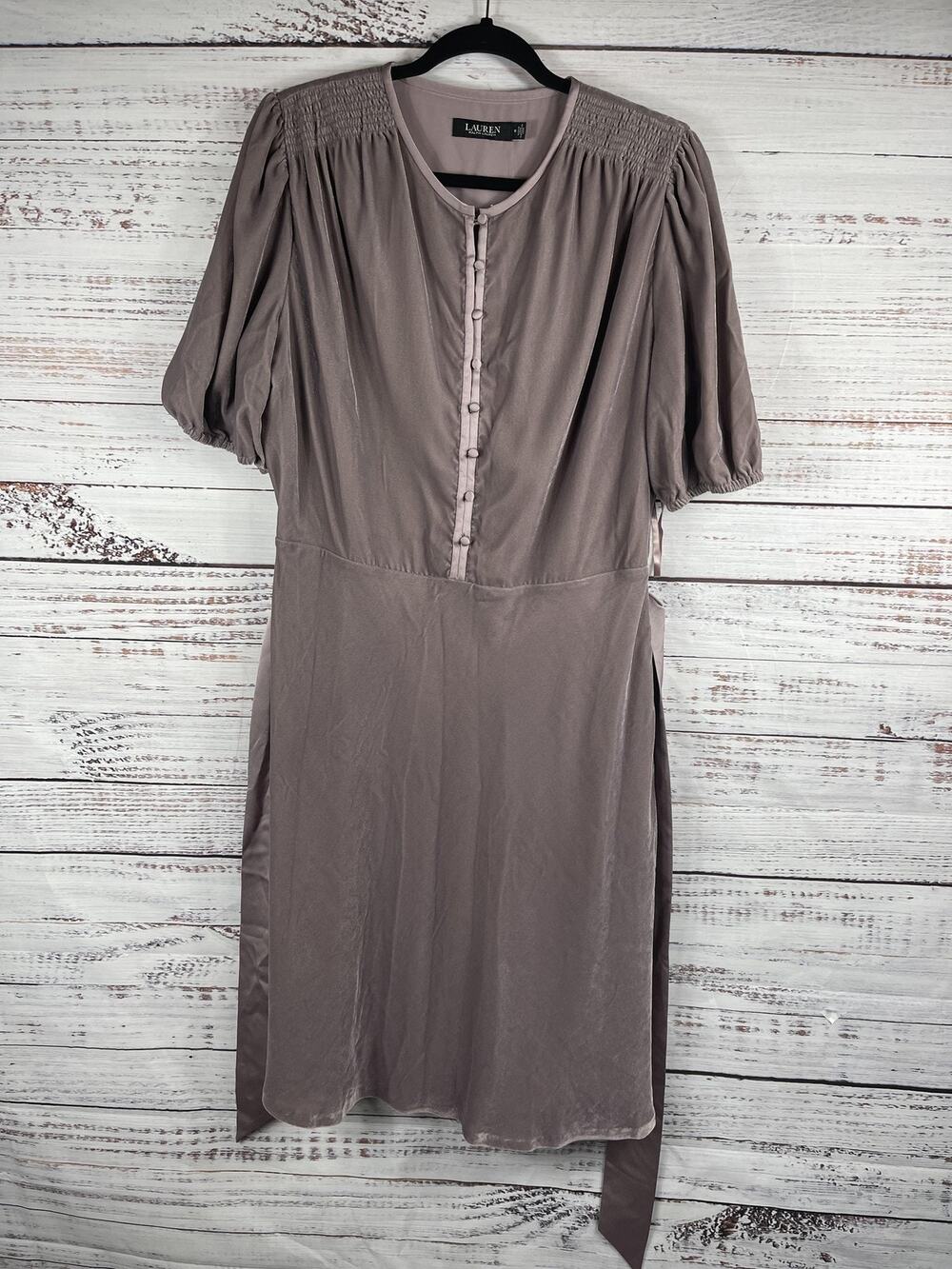 Lauren Ralph Lauren Dress Women's Size 14 Button Front Belted Midi Peasant